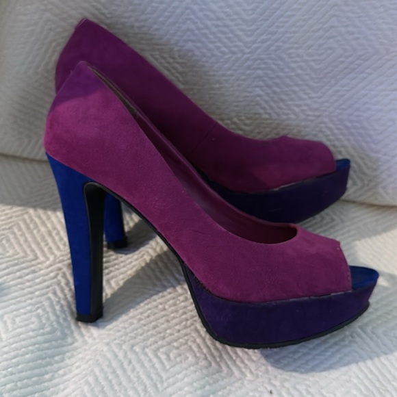 Candies Hot Pink Electric Blue Open Toe 4” Platform Heel Women 8M - Picture 4 of 7